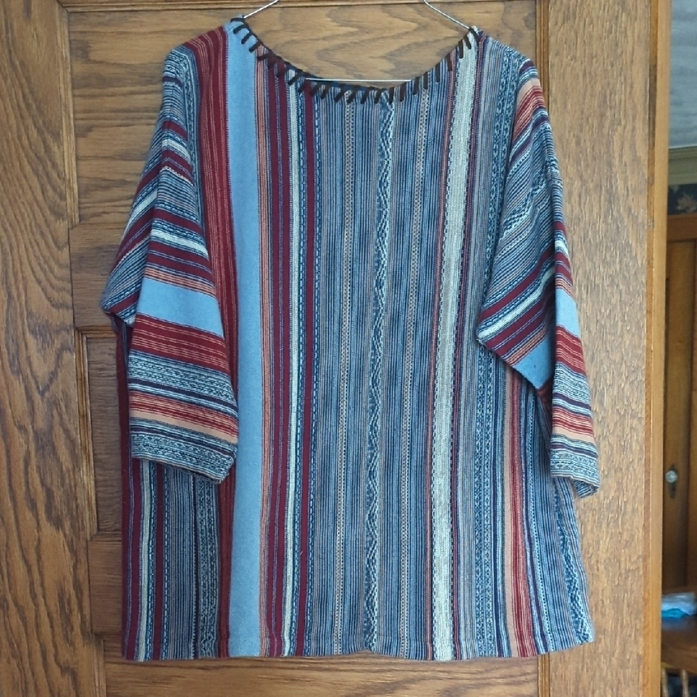 Chaps Bohemian Southern Leather Stitched Detailed Sweater Blouse Size Women's 2X